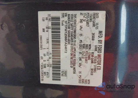 2006 Ford F-150 Lariat/Xlt from USA, damaged, VIN 1FTPW12586FA24872